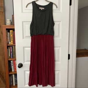 Loft tank top two part midi dress gray and maroon